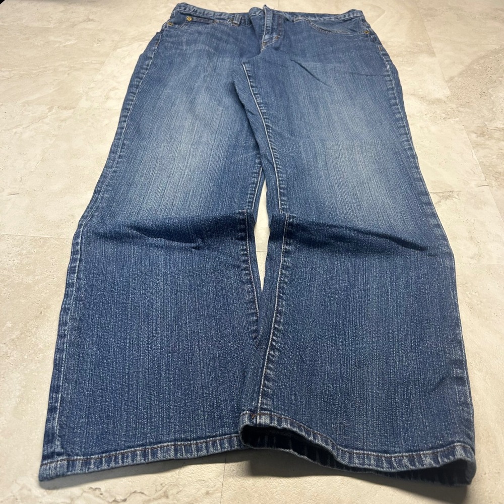 Ralph Lauren LRL Baggy Straight Leg Jeans Blue Womens 12P Med Wash Stretch